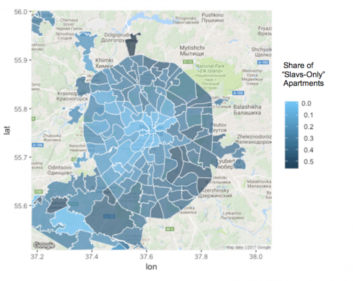 
					 The percentage of apartment listings which specify the race of potential tenants, divided by neighborhood.					 					Robustory				