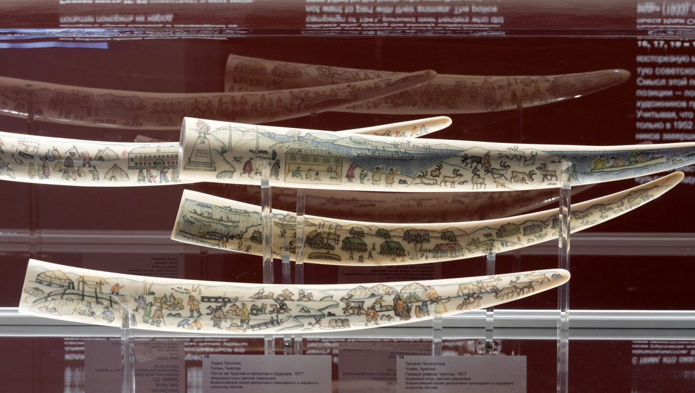 
					The exhibition of carved tusks from the Russian region of Chukotka addresses Russia's own history of colonialism and its influence on native art.					 					IVAN YEROFEYEV				