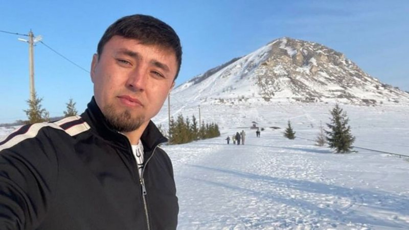 
					Alsynov in front of one of Bashkortostan's ancient hills, which are considered sacred sites by the Bashkir people.					 									