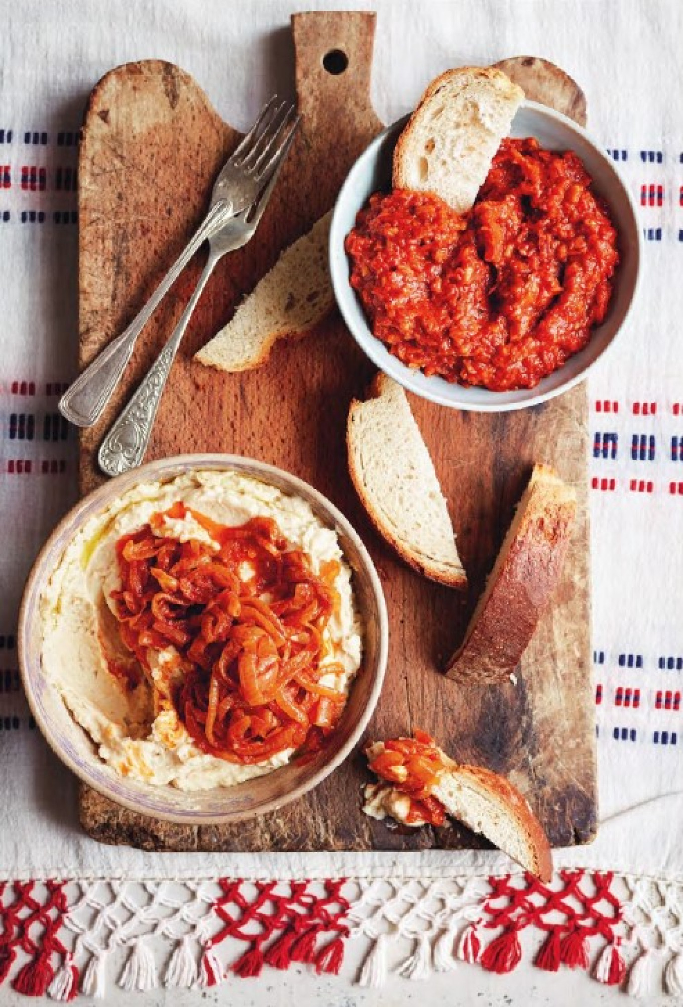 
					Above: Zacuscă (eggplant and pepper dip); below: Fasole bătută (lima bean dip)					 					Jamie Orlando Smith Photography Limited				