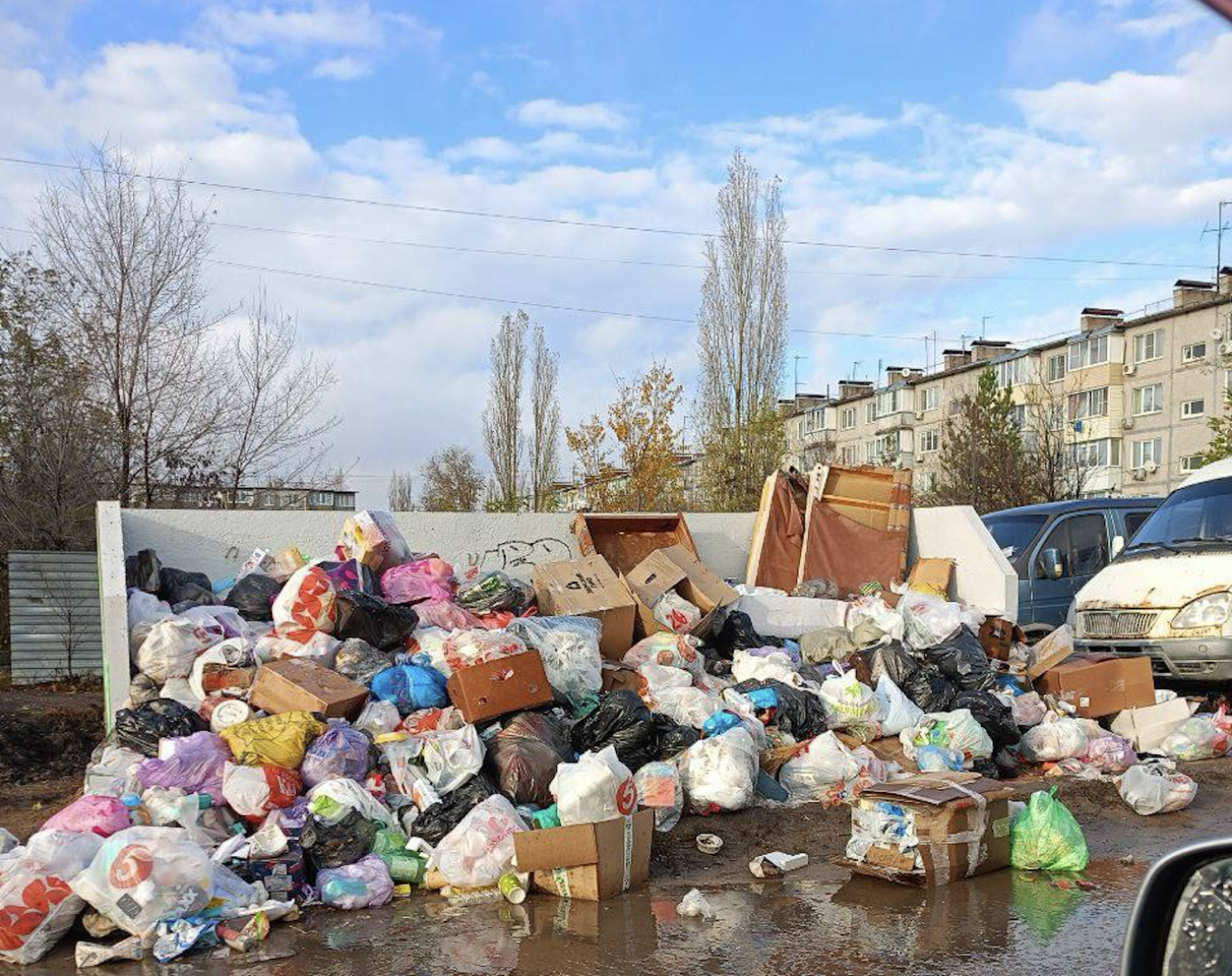
					Uncollected garbage in the town of Semiluki, Voronezh region.					 					ostorozhno_novosti / Telegram				