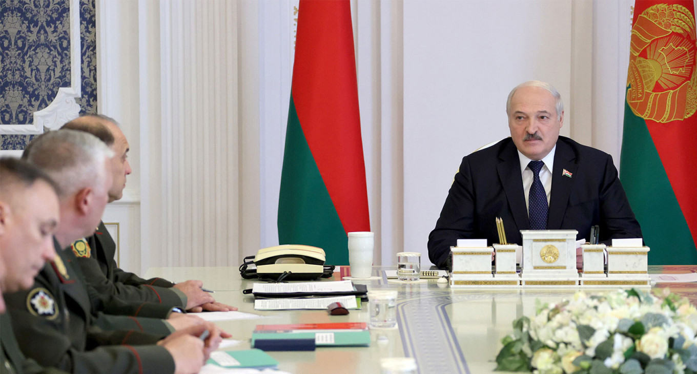 
					President of Belarus Alexander Lukashenko at a security meeting on Oct. 10.					 					president.gov.by				