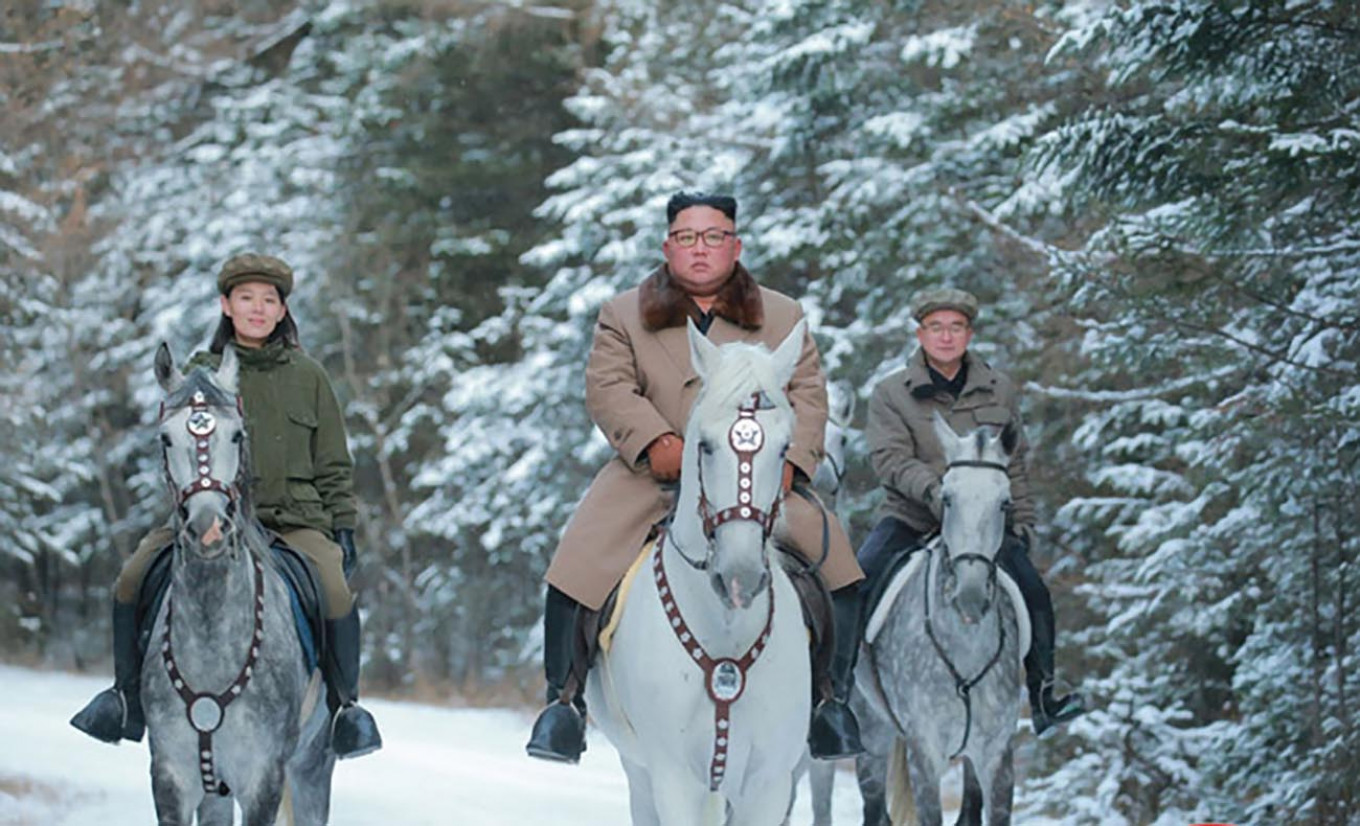 
					Last year, Kim’s Russian horses received worldwide attention when he twice rode a white stallion up the country’s sacred Mount Paektu, a move experts said was steeped in symbolism. 					 					Korean Central News Agency / Zuma / TASS				