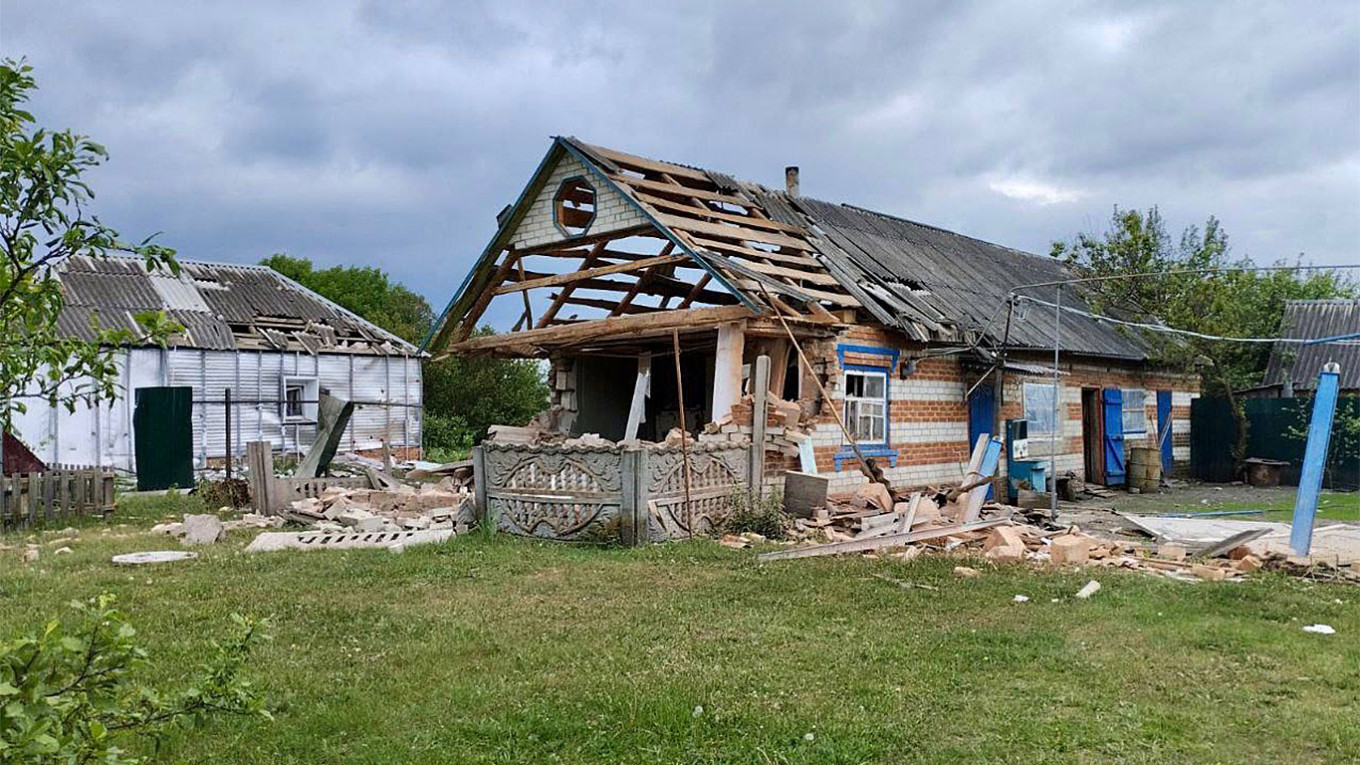 
					A destroyed house in the town of Grayvoron.					 					Belgorod Region Governor Press Office 				