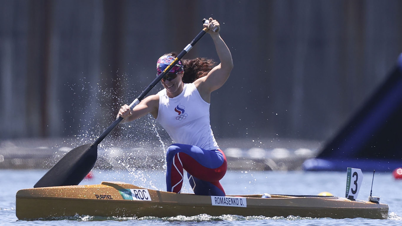 
					Olesia Romasenko competes in the women's 200m canoe single final during the Tokyo 2020 Summer Olympic Games.					 					Sergei Bobylev / TASS 				