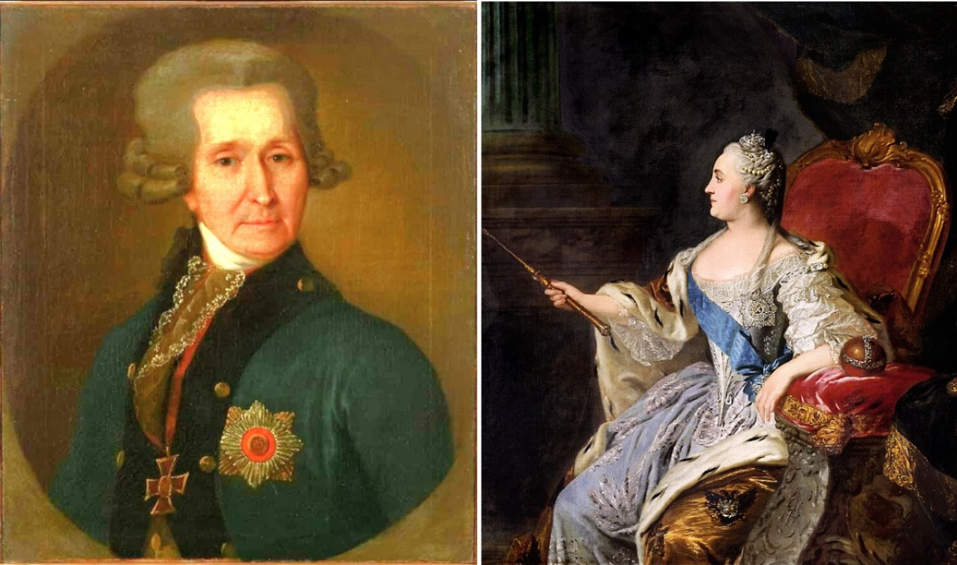 
					Stepan Sheshkovsky (painting by unknown author, 1790s) and Catherine II in a portrait by Fyodor Rokotov (1763).					 					Wikimedia Commons				