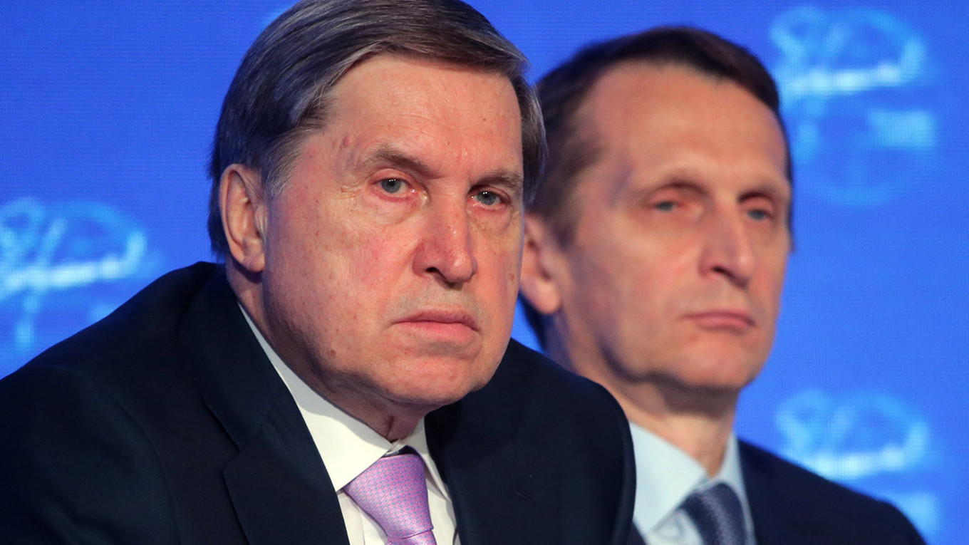 
					Yury Ushakov (left) and Russian Foreign Intelligence Service chief Sergei Naryshkin (right).					 					Mikhail Metzel / TASS				