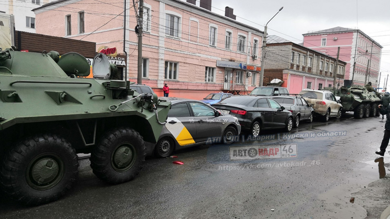 Two Armored Vehicles Crash In Russian City, Sparking Traffic Mayhem - The  Moscow Times