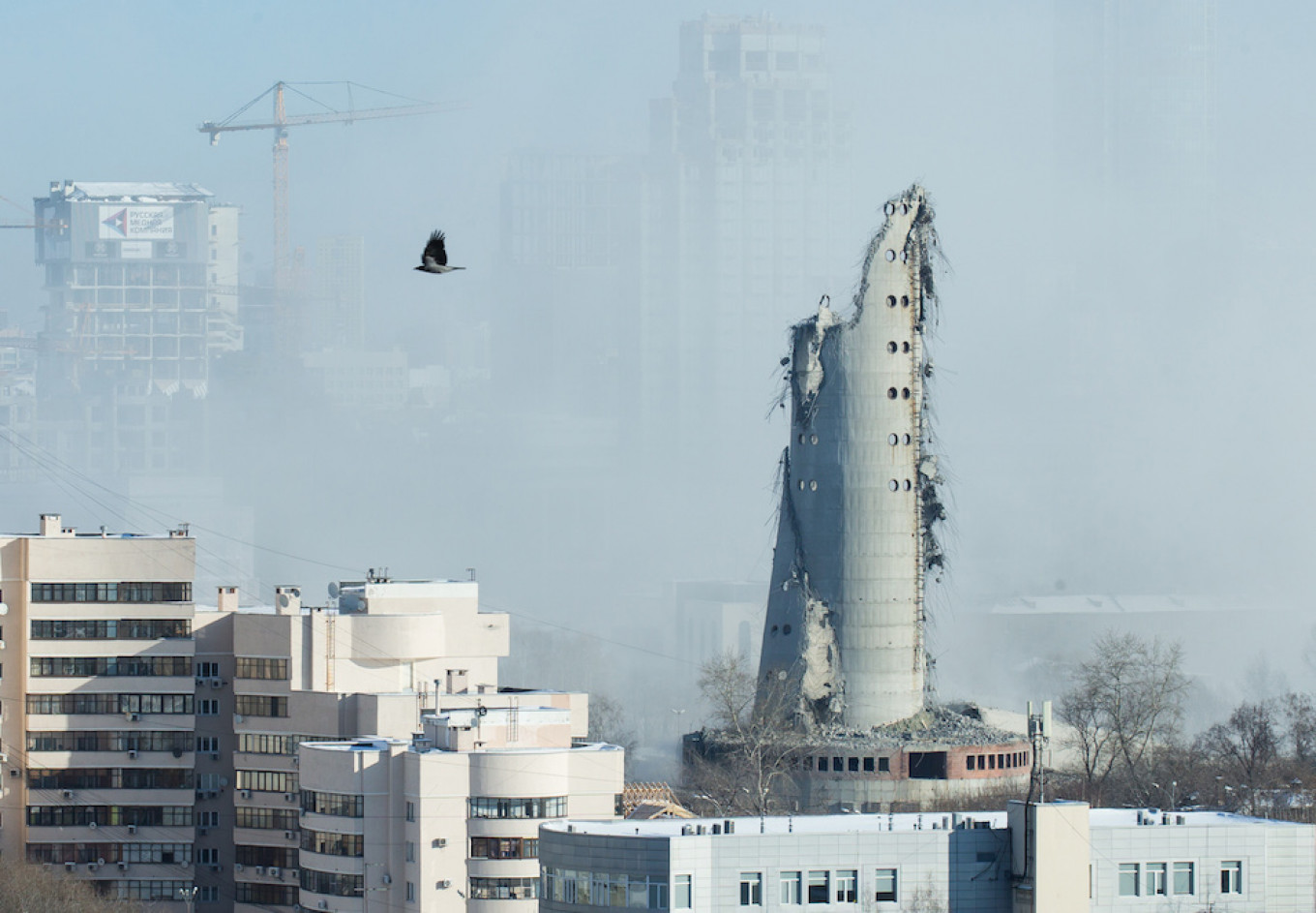 
					The unfinished and abandoned tower shortly after the demolition.					 					Alexei Kolchin / Reuters				