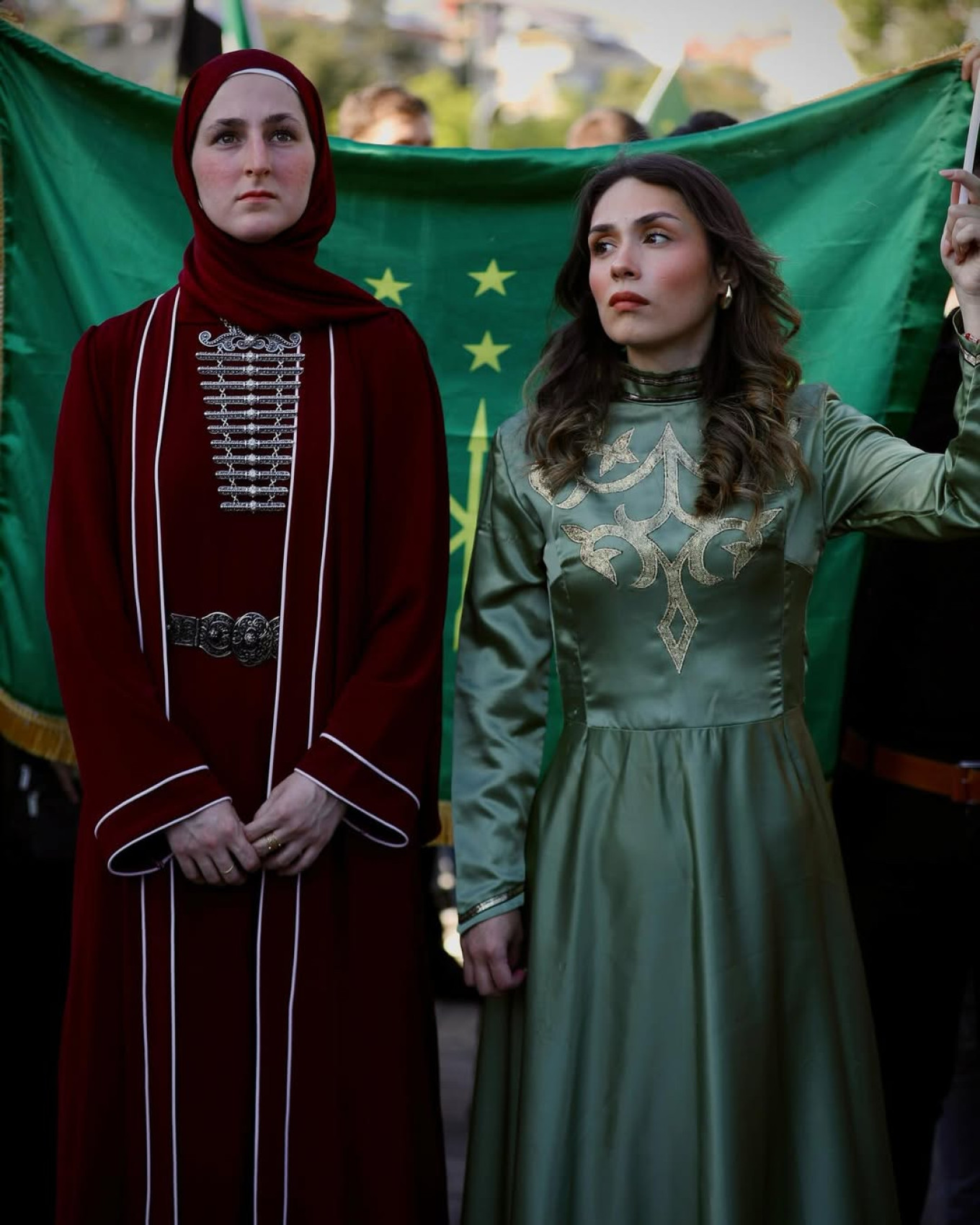 Syrian Circassian activist Celine Kasem (right) at the march in Damascus. celinekasem / Instagram