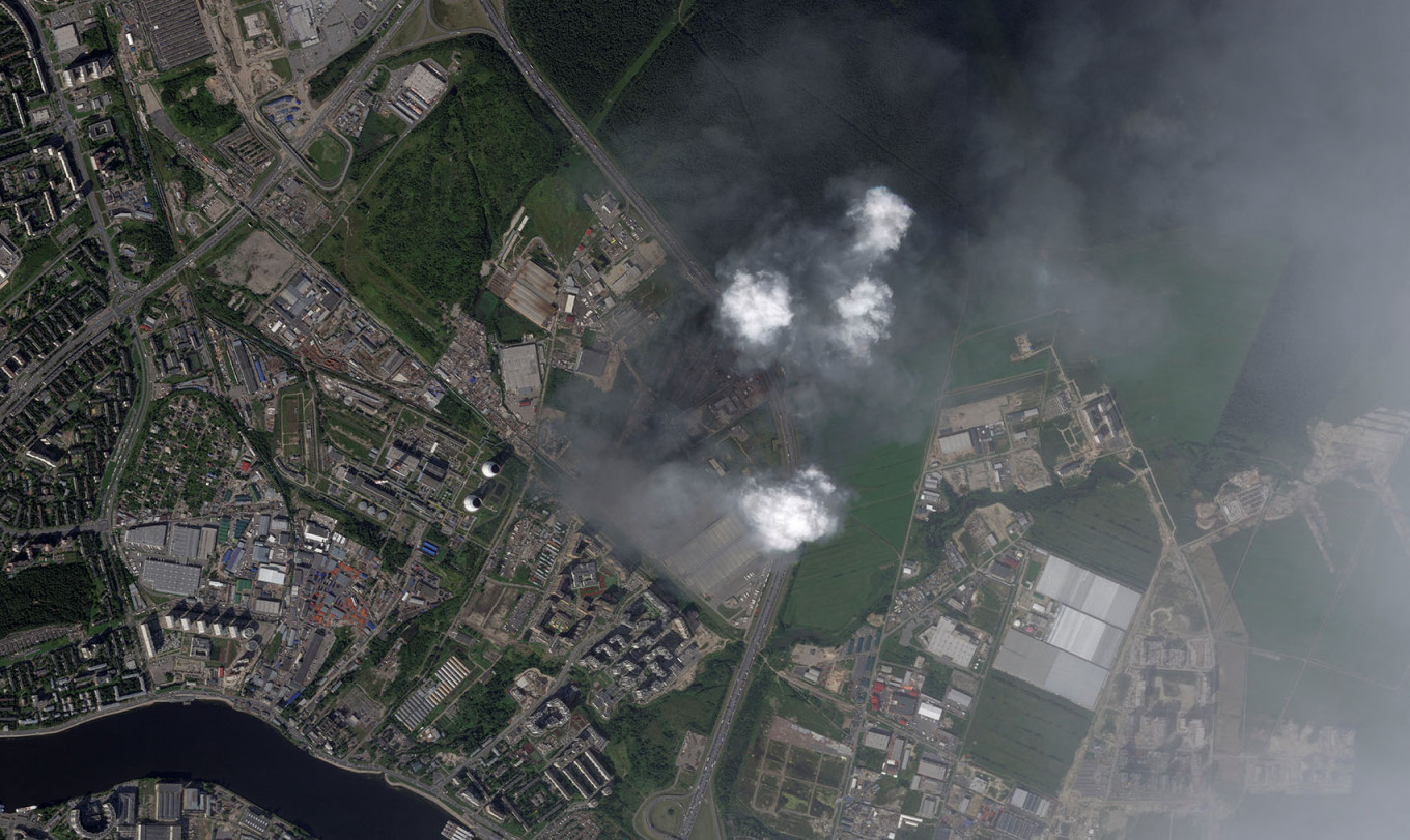 
					Satellite imagery shows smoke rising from a Wildberries facility in St. Petersburg.					 					Planet Labs PBC via REUTERS				