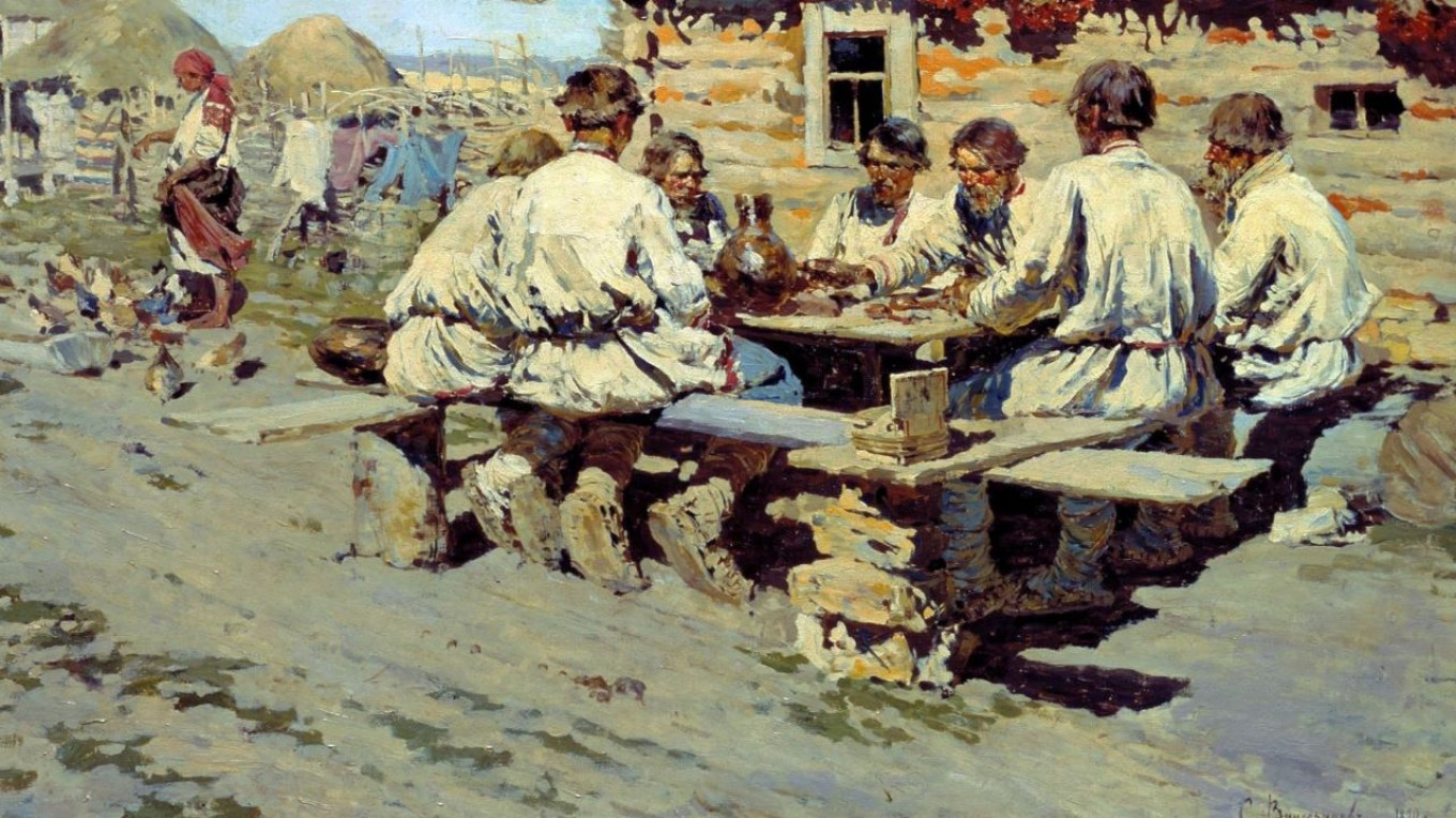 Makan Siang Pekerja oleh Sergei Vinogradov, 1890. WikiCommons