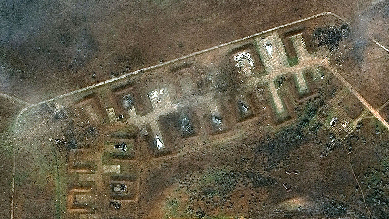 
					Saki air base in Crimea after a Ukrainian attack.					 					Maxar Technologies / AFP				