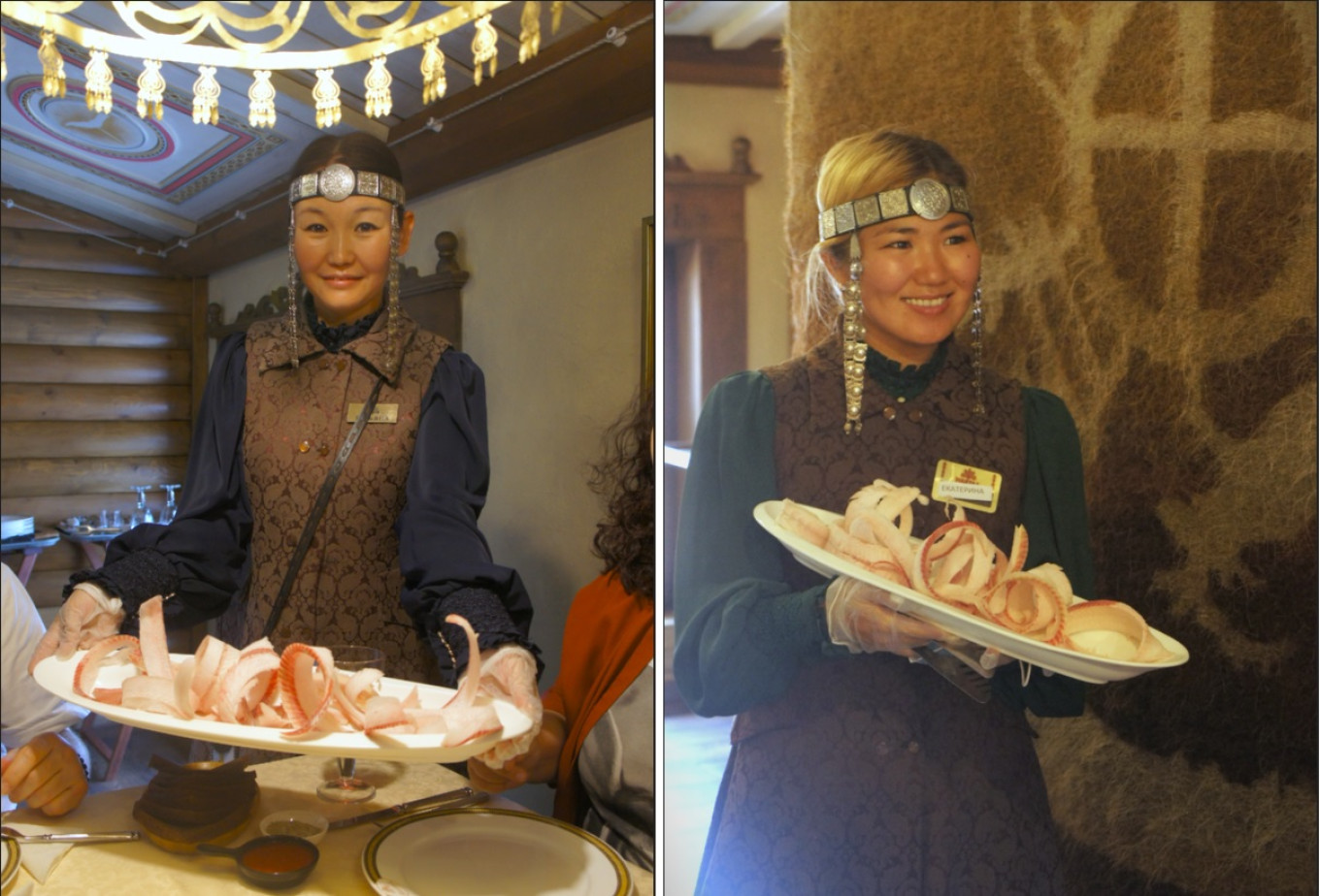 
					Stroganina in the Yakutsk restaurant Makhtal is an art form. 					 					Pavel and Olga Syutkin				