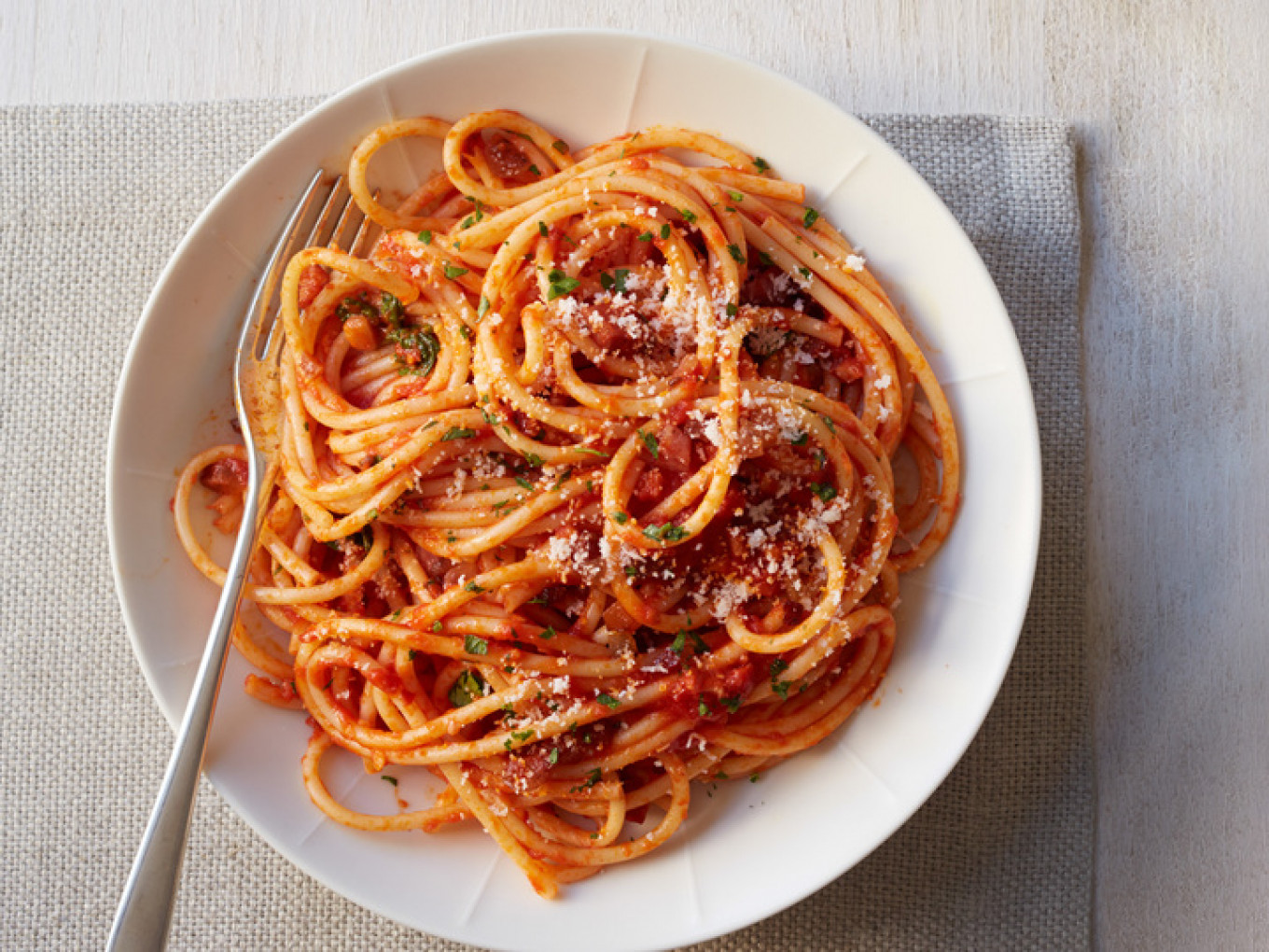 
					Pasta with sauce Amatriciana, a specialty of one of the cities destroyed by an earthquake on Aug. 24.					 					foodnetwork				