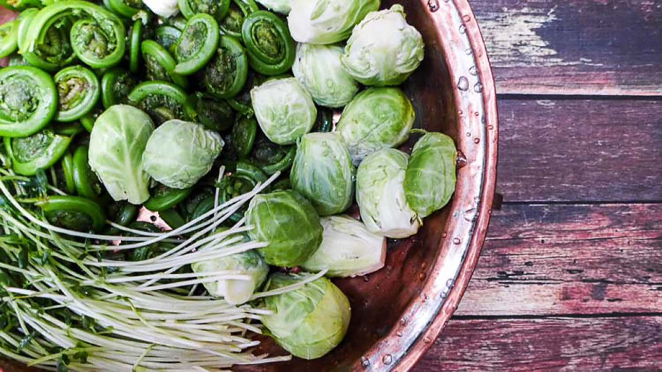 
					Fiddleheads, Brussels sprouts and pea shoots					 					Jennifer Eremeeva / MT				