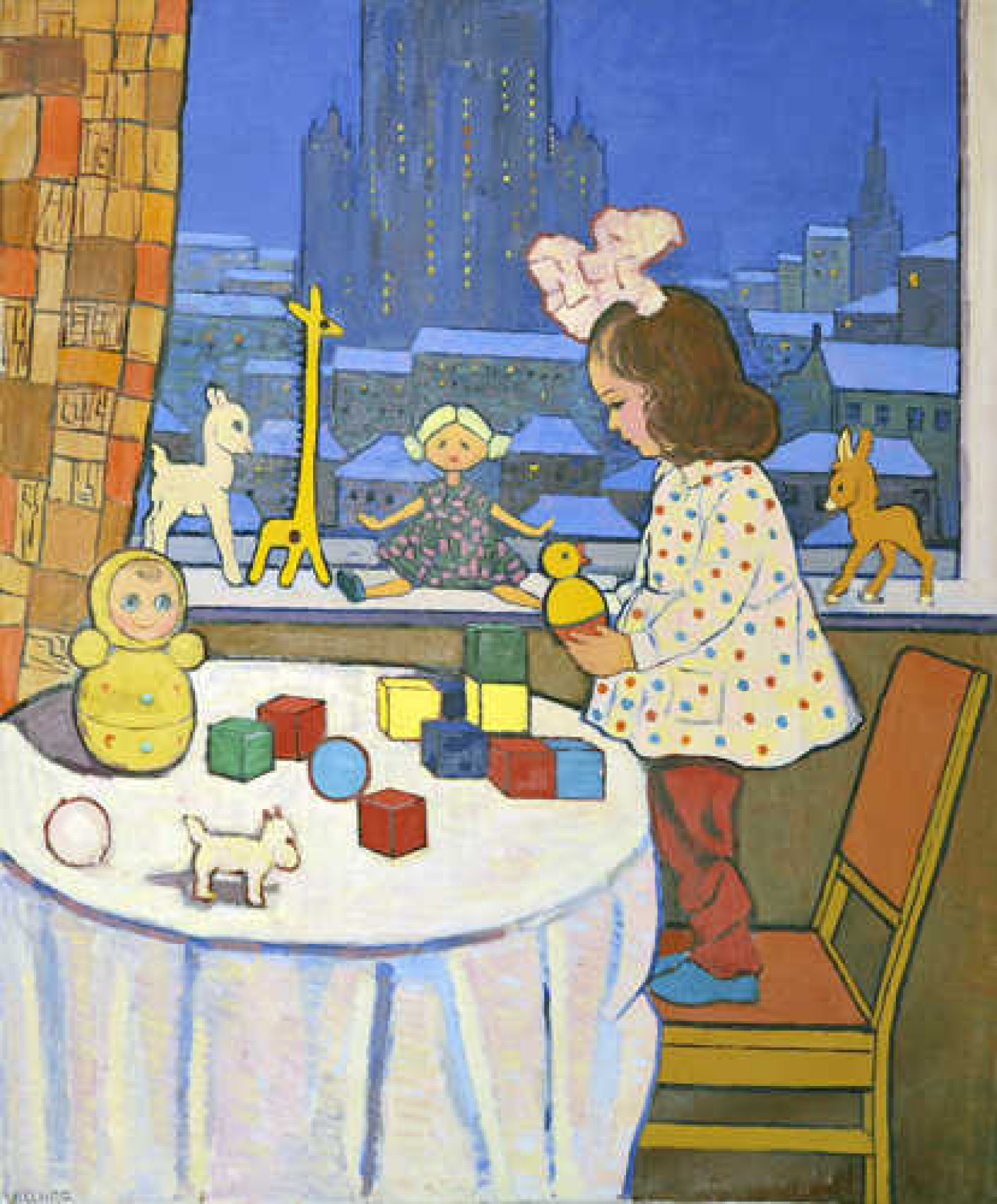 
					Akopyan's "Girl With Toys" was painted in the 1960s in a modernist style.					 					Courtesy of NB Gallery				