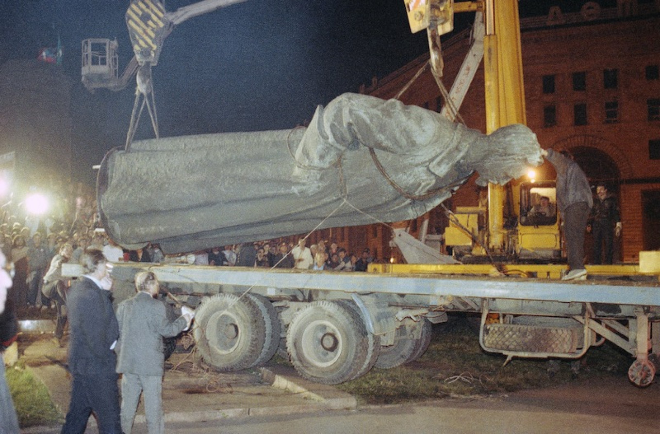 
					The toppling of a statue of the founder of the Soviet secret service made history on Aug. 22, 1991					 					Alexander ZemlianIchenko / AP				