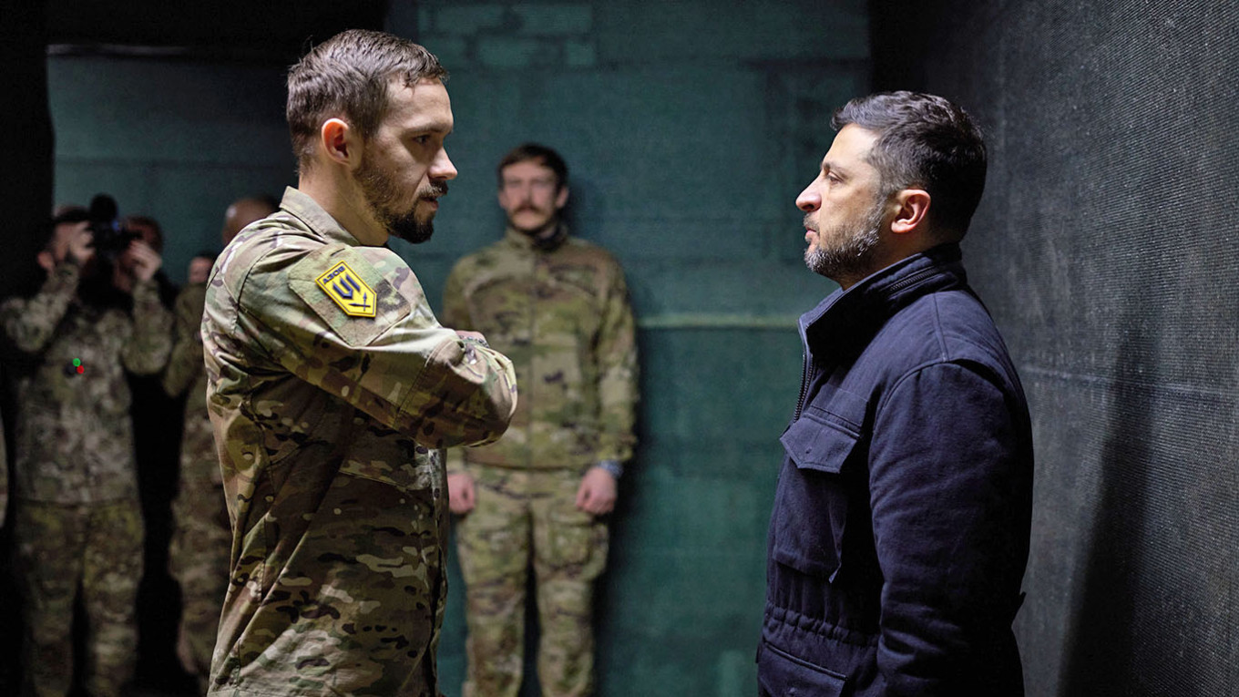 
					Volodymyr Zelensky meets with soldiers during a trip to the Donetsk region on Nov. 4.					 					president.gov.ua				