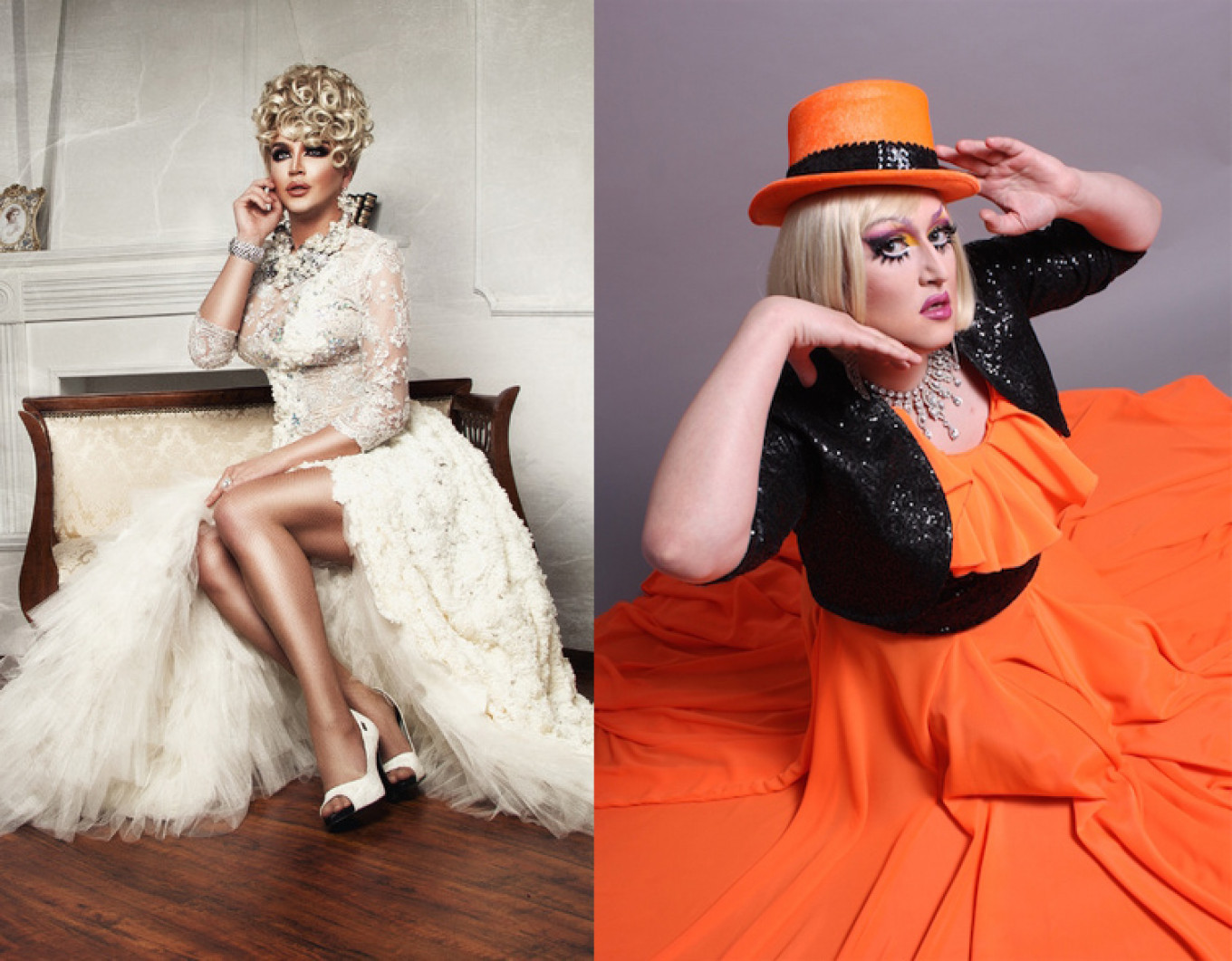 Evelina Grand (L) is a regular performer at Moscow’s Studio Club. Mona Pepperoni (R) says few of her fellow performers have strong political views. Courtesy of Evelina Grand / Courtesy of Mona Pepperoni