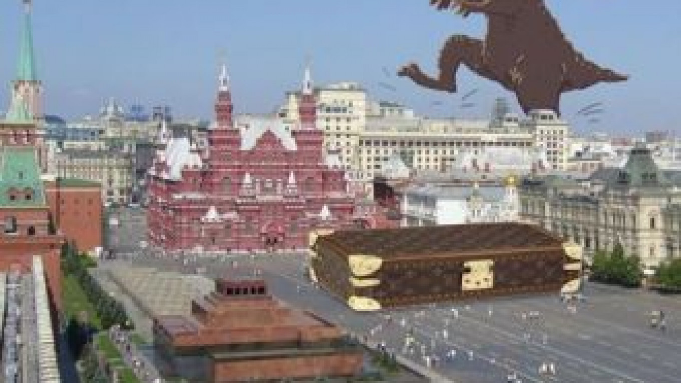 Russians not amused by giant Louis Vuitton suitcase in Moscow's Red Square