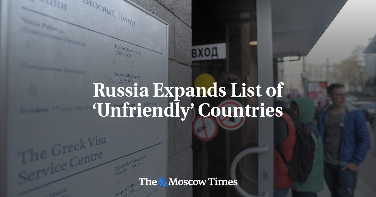 Russia expands list of “unfriendly” countries