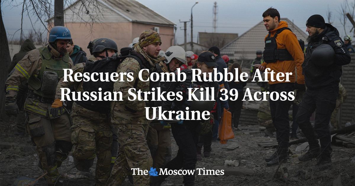 Rescuers Comb Rubble After Russian Strikes Kill 39 Across Ukraine